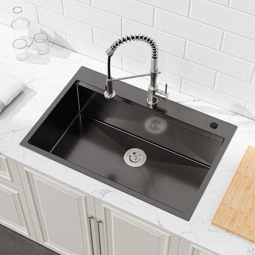 30 x 22 Inch Black Stainless Steel Single Bowl Large Kitchen Sink