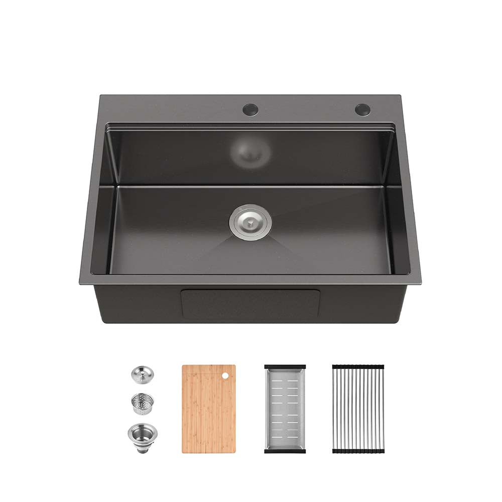 30 x 22 Inch Black Stainless Steel Single Bowl Large Kitchen Sink