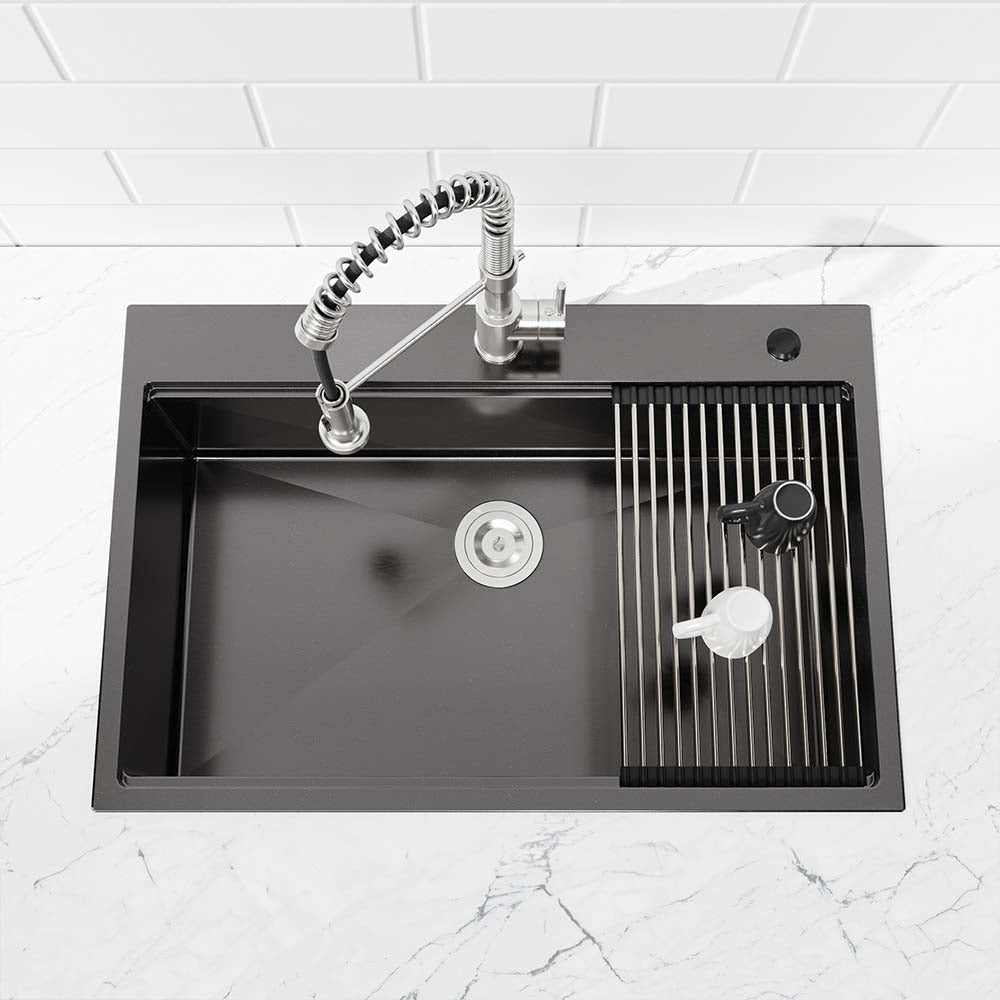30 x 22 Inch Black Stainless Steel Single Bowl Large Kitchen Sink