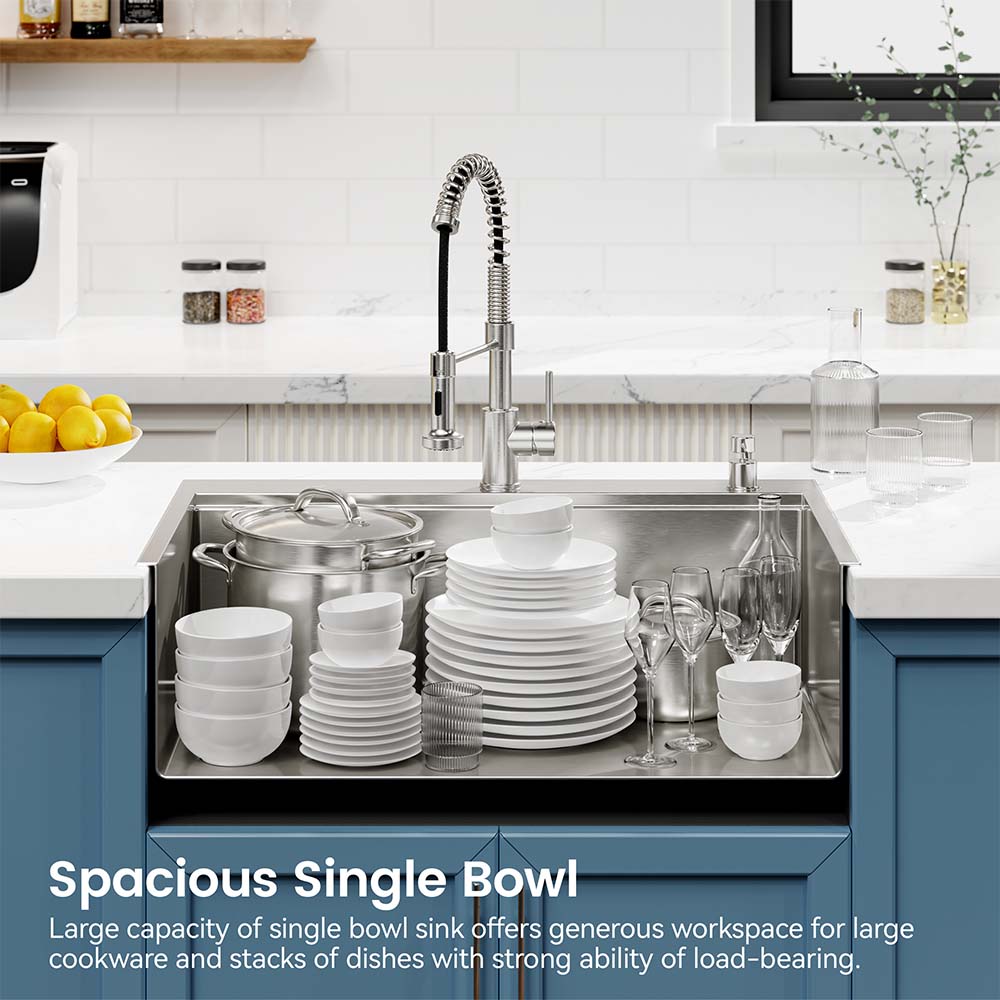 30 x 22 Inch Brushed Stainless Steel Single Bowl Large Kitchen Sink