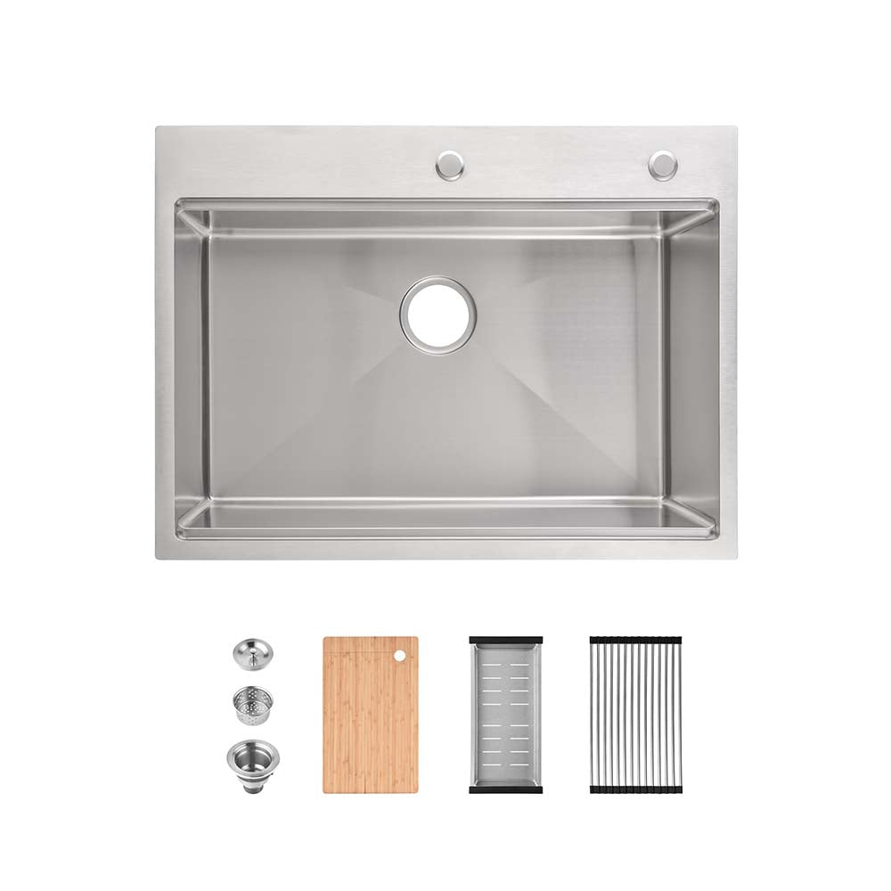 30 x 22 Inch Brushed Stainless Steel Single Bowl Large Kitchen Sink