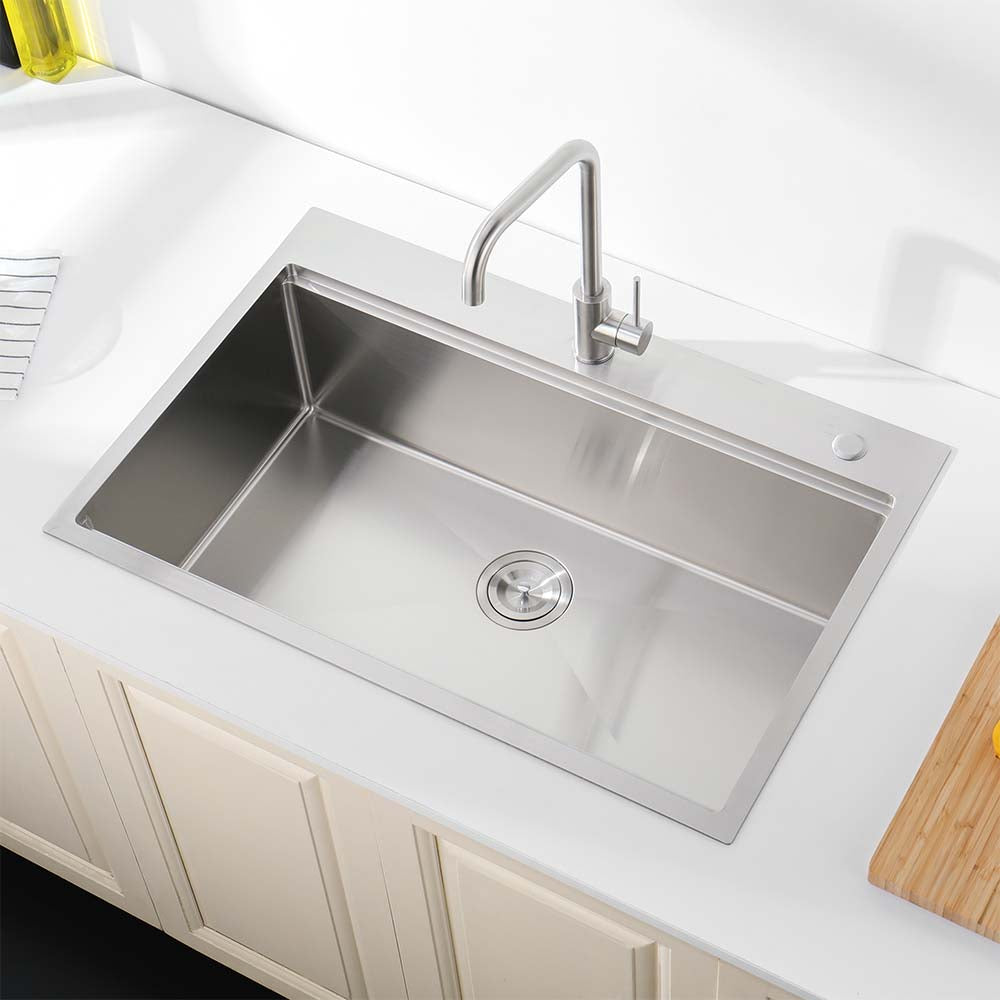 33x22 Inch Brushed Stainless Steel Single Bowl Waterfall Kitchen Sink