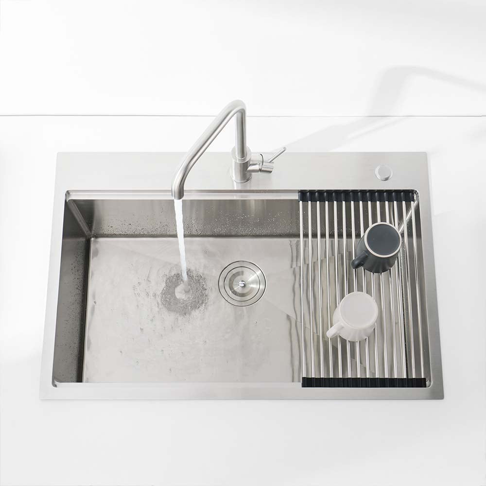 33x22 Inch Brushed Stainless Steel Single Bowl Waterfall Kitchen Sink