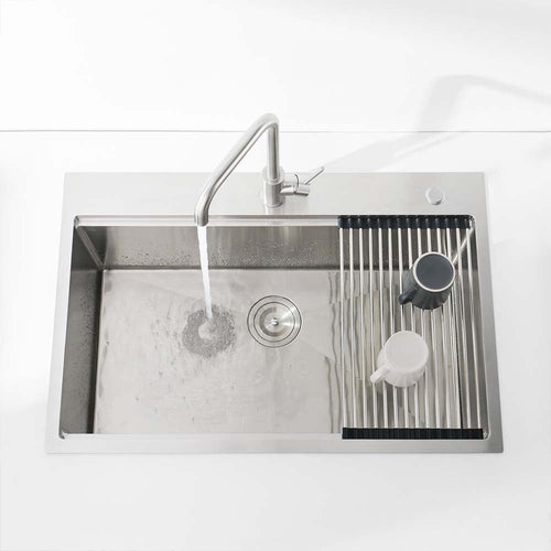 33x22 Inch Brushed Stainless Steel Single Bowl Waterfall Kitchen Sink