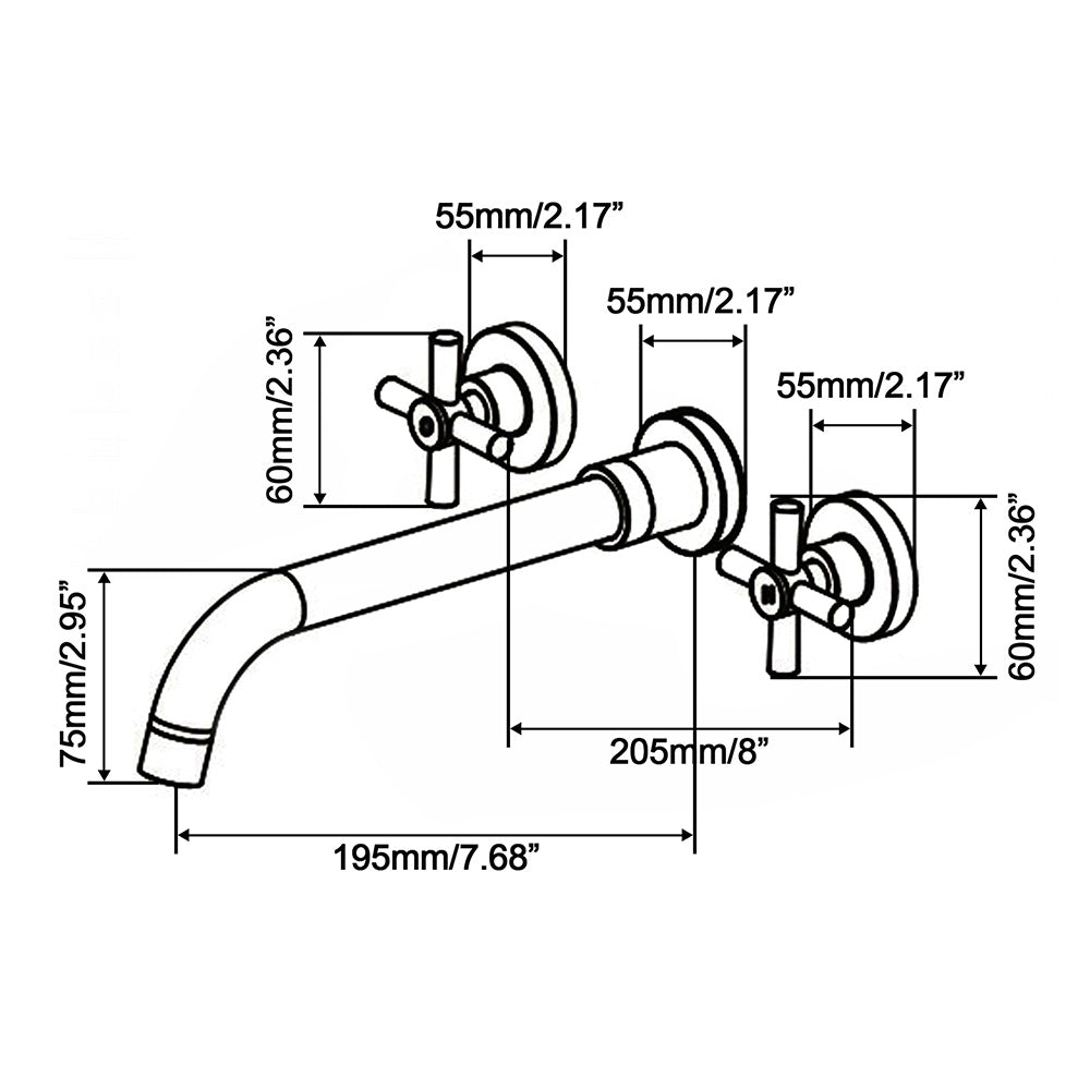 Dual-Handle Wall-Mounted Bathroom Sink Faucet with Three Holes