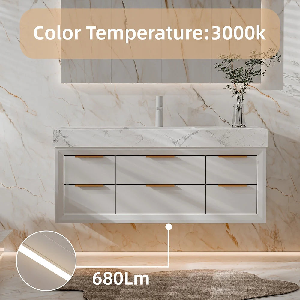 48 Inch Modern Wall Mounted Bathroom Vanity with Marble Countertop