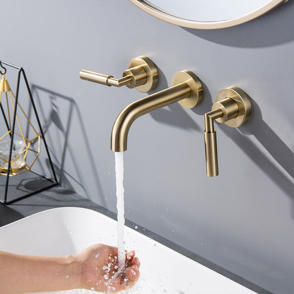 Wall Mounted Dual Handles Bathroom Faucet-Includes Rough-in Valve