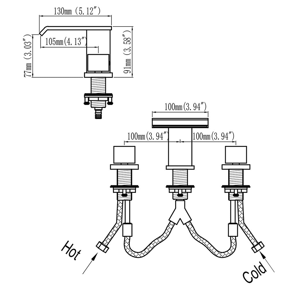 Deck Mounted Waterfall Two-Handle Widespread Bathroom Faucet