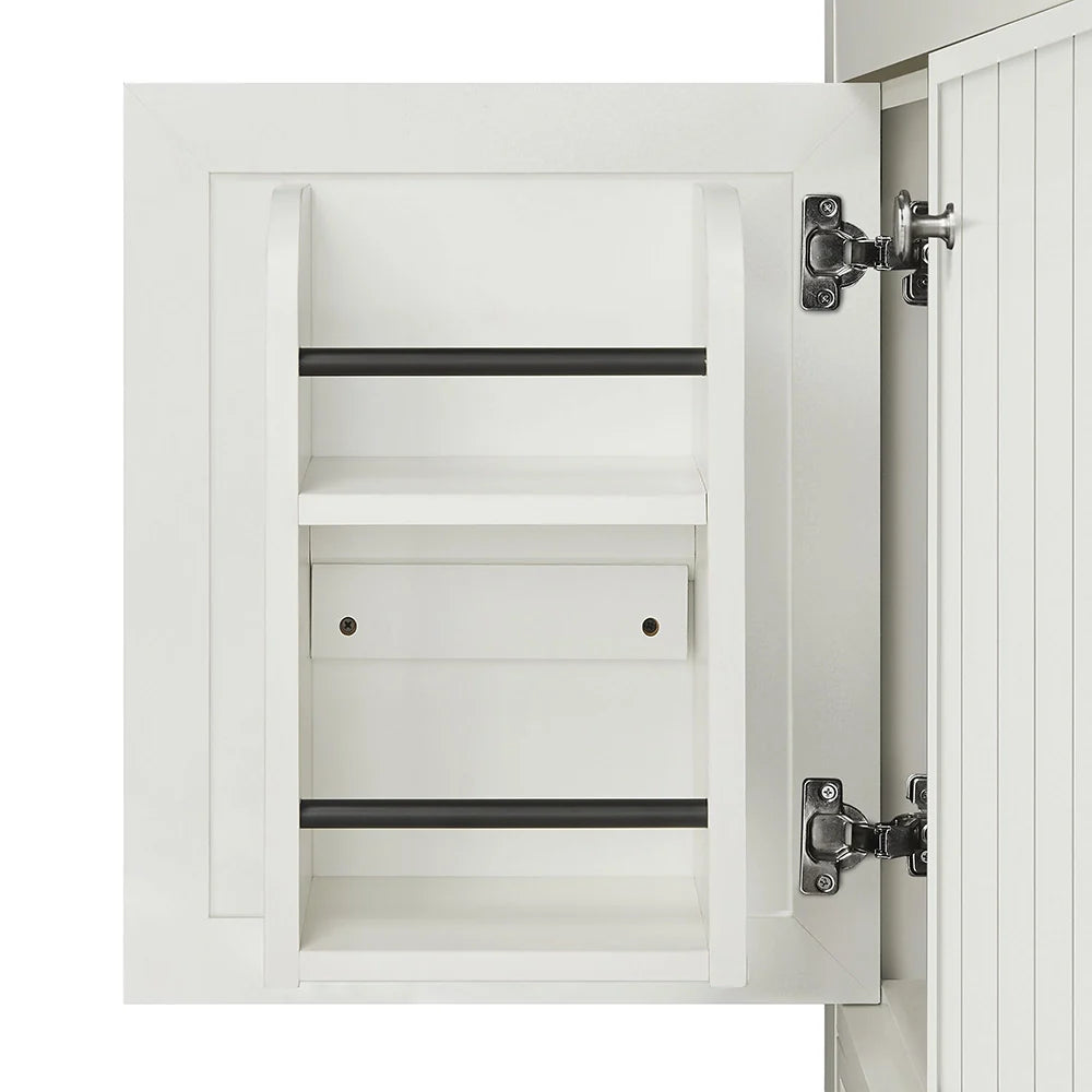 36 Inch White Fully Assembled Bathroom Vanity With Wide Louvered Doors & Quartz Top