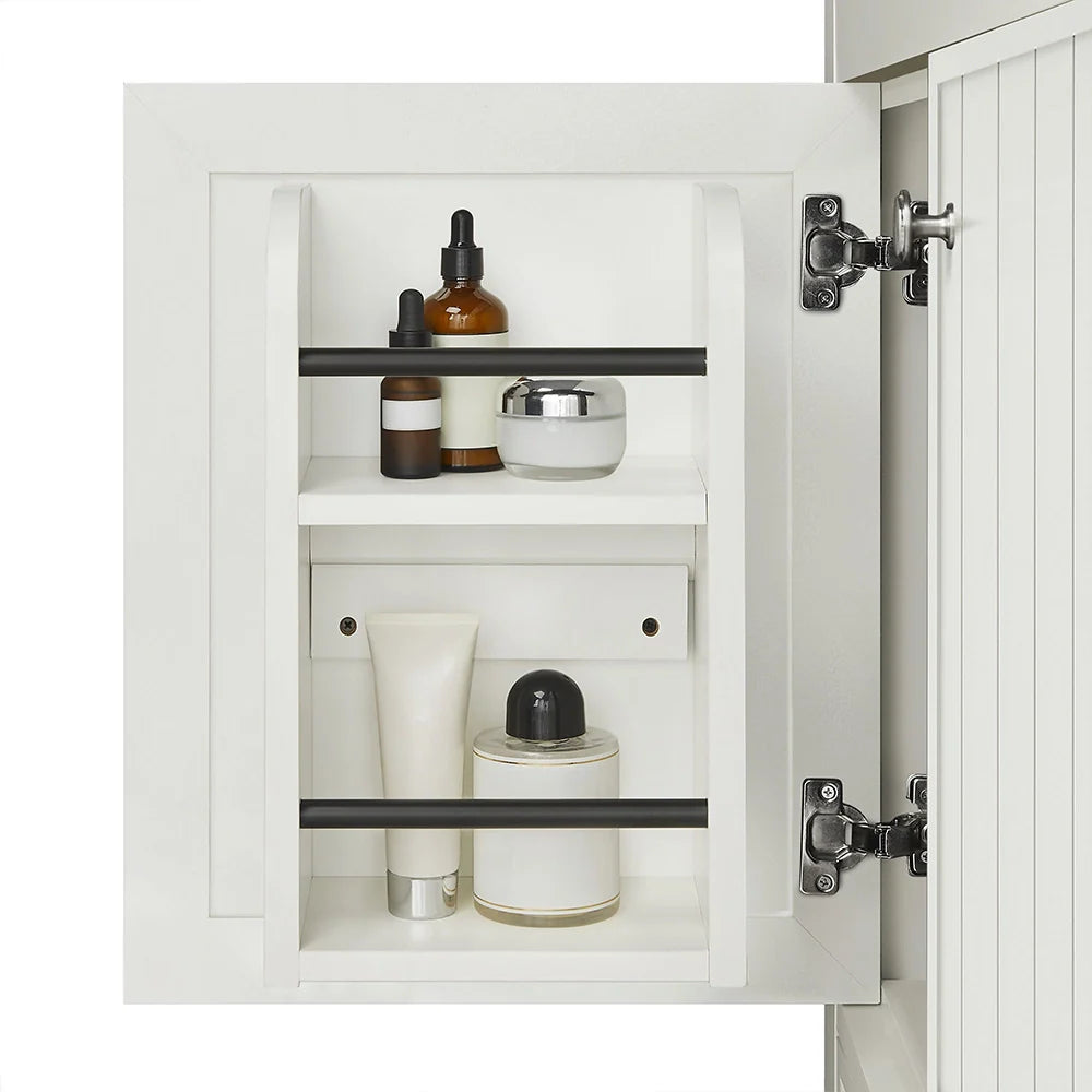 36 Inch White Fully Assembled Bathroom Vanity With Wide Louvered Doors & Quartz Top