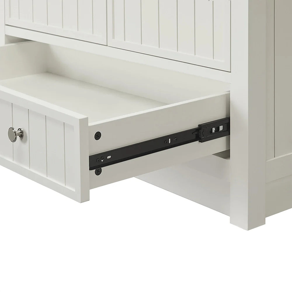 36 Inch White Fully Assembled Bathroom Vanity With Wide Louvered Doors & Quartz Top