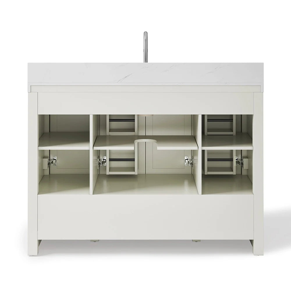 48 Inch White Fully Assembled Freestanding Bathroom Vanity With Overflow & Quartz