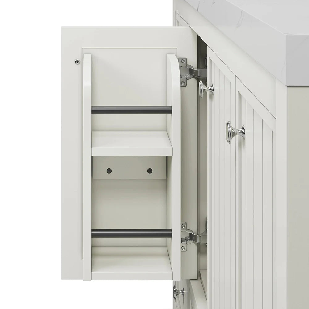 48 Inch White Fully Assembled Freestanding Bathroom Vanity With Overflow & Quartz