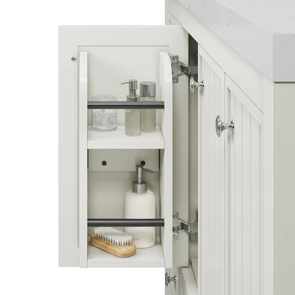 48 Inch White Fully Assembled Freestanding Bathroom Vanity With Overflow & Quartz