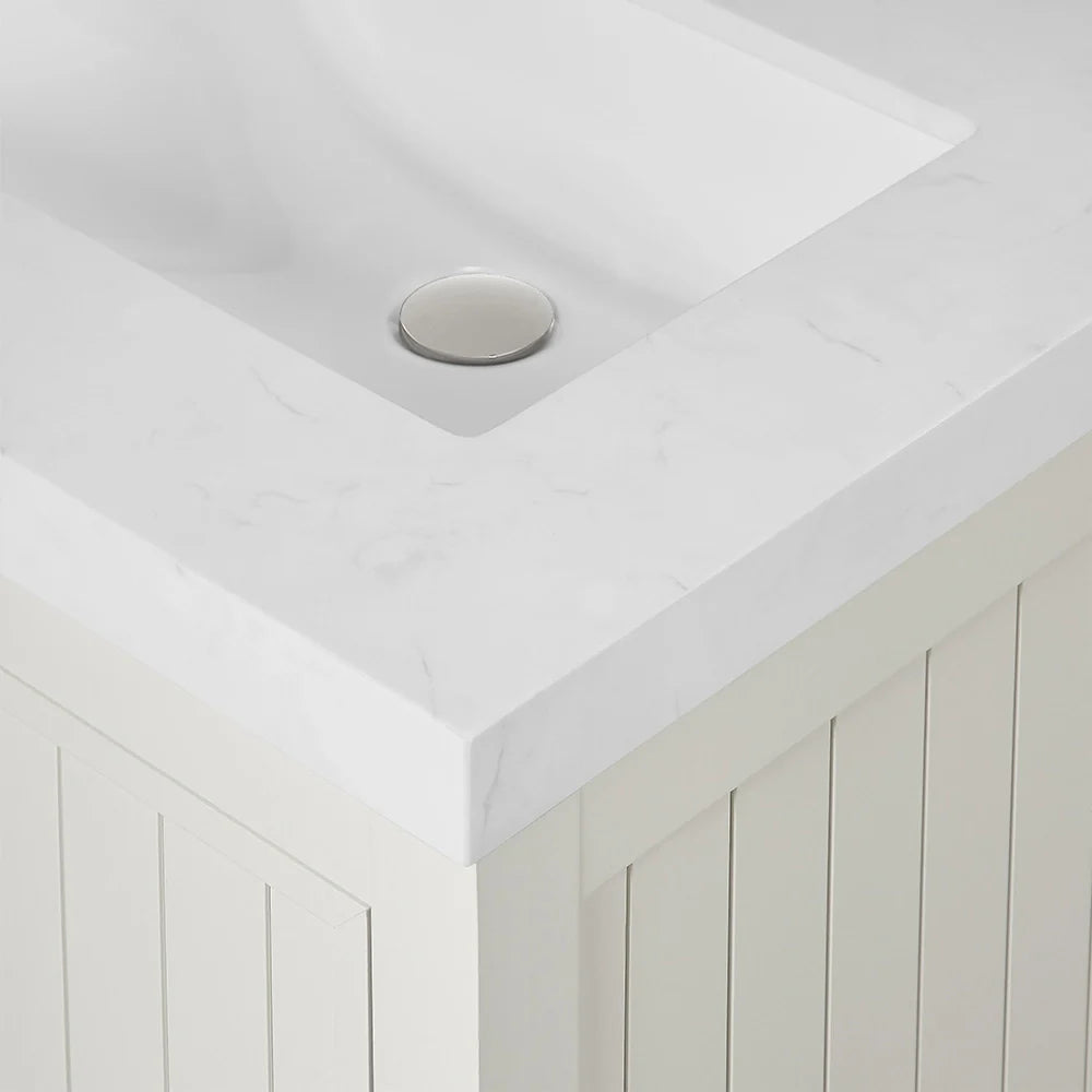 48 Inch White Fully Assembled Freestanding Bathroom Vanity With Overflow & Quartz