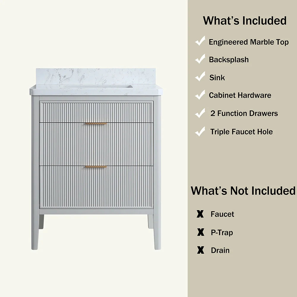 Fully Assembled 30 Inch Freestanding Bathroom Vanity with Single Sink