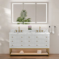 60-In Fluted Solid Wood Bathroom Vanity, PU Lacquer, Half-Frame Steel Base – Double Sink