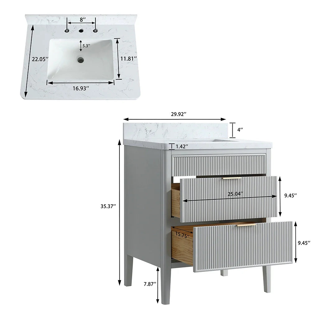Fully Assembled 30 Inch Freestanding Bathroom Vanity with Single Sink