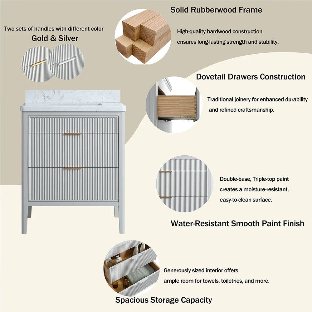 Fully Assembled 30 Inch Freestanding Bathroom Vanity with Single Sink