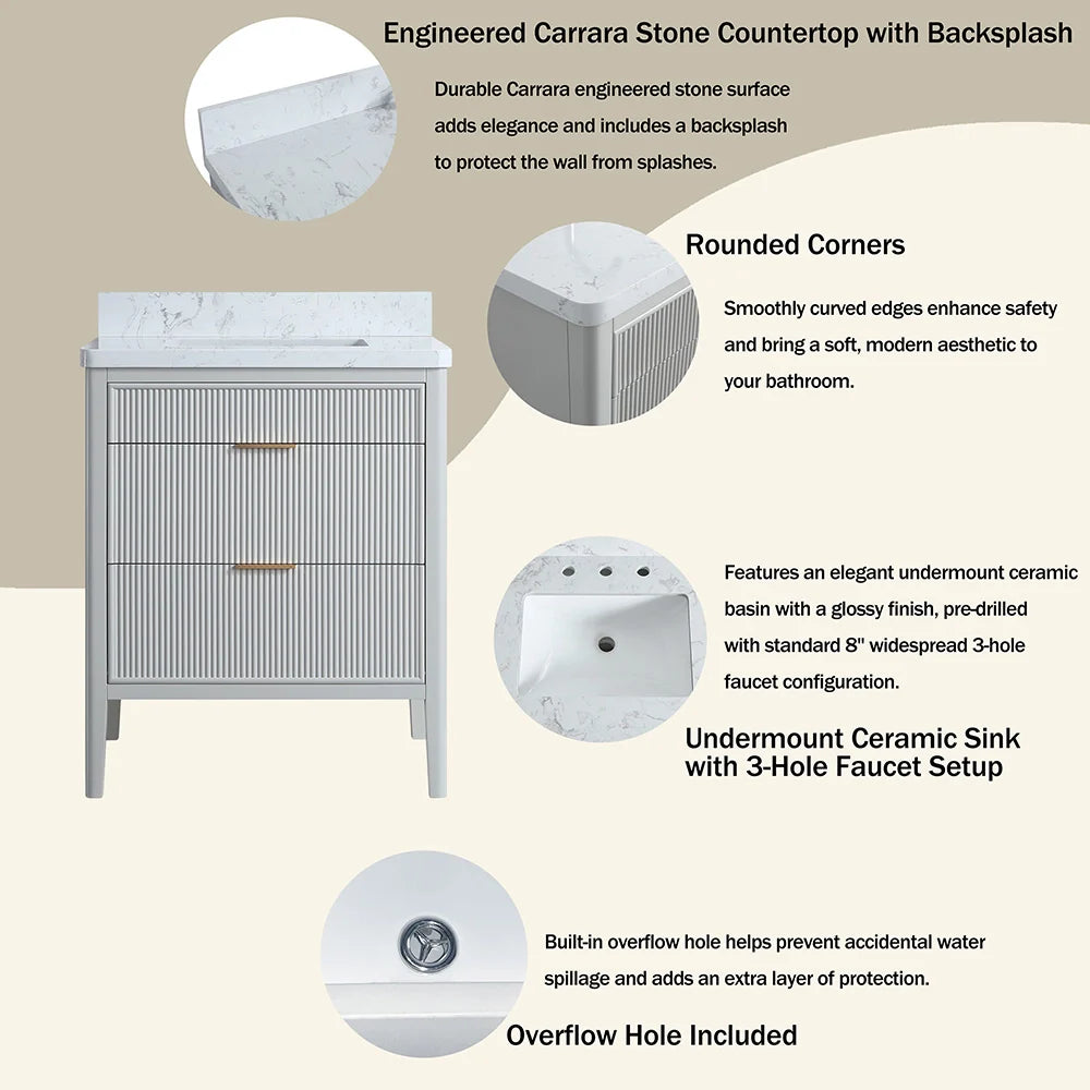 Fully Assembled 30 Inch Freestanding Bathroom Vanity with Single Sink