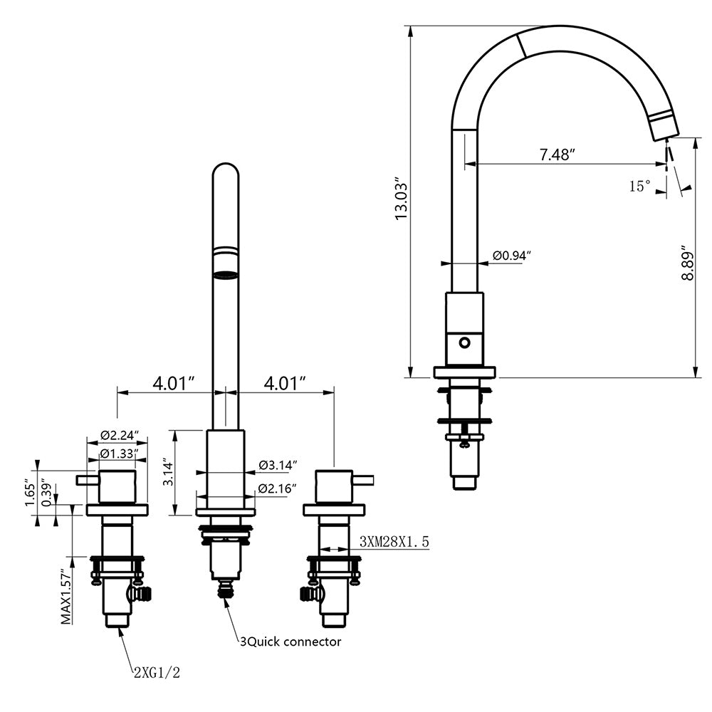 Deck Mounted Widespread Bathroom Faucet with Dual Handles